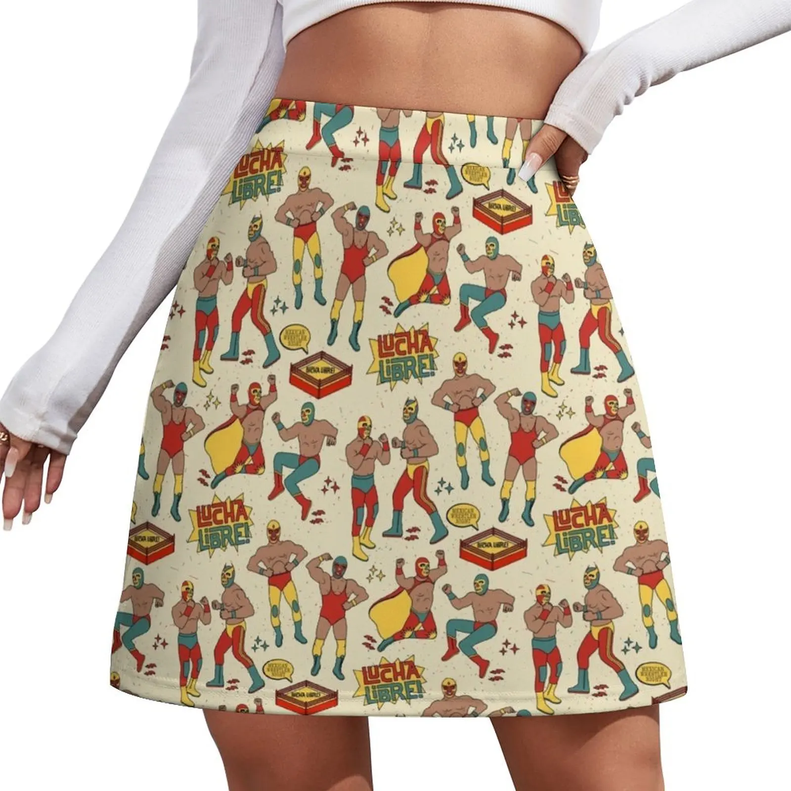 

Lucha Libre Seamless Pattern.Luchadores Heroes. Mexican Wrestler Night. Mini Skirt Clothes for summer skirt for women Mini Skirt