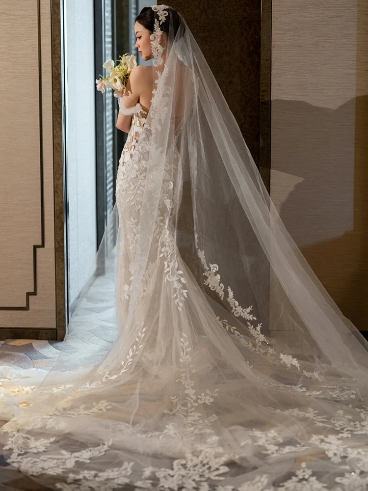 Beshinel مخصص طويل طول الكاتدرائية حجاب الزفاف يزين حجاب الزفاف الأبيض العاجي اكسسوارات الزفاف الفوال دي ماري