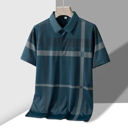 TFETTERS 2025 Summer Men's Short Sleeved T-shirt Man Striped Design Turn Down Collar Social Business T Shirt New in Tops & Tees