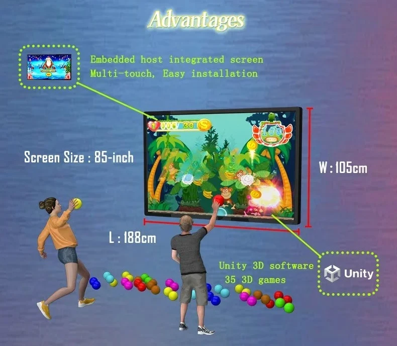 Wall-mounted All-in-one Smash Ball Wall Games Interactive With 85-inch Touch Screen Balls Smashing Interactive Game
