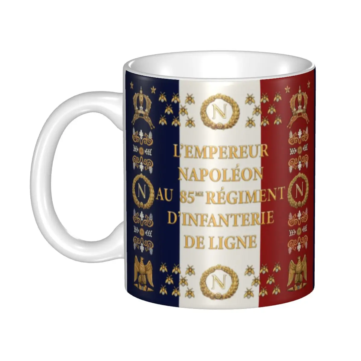 

Customized Napoleonic French 85th Regimental Flag Coffee Mug DIY France Fleur De Lis Ceramic Tea Milk Cup