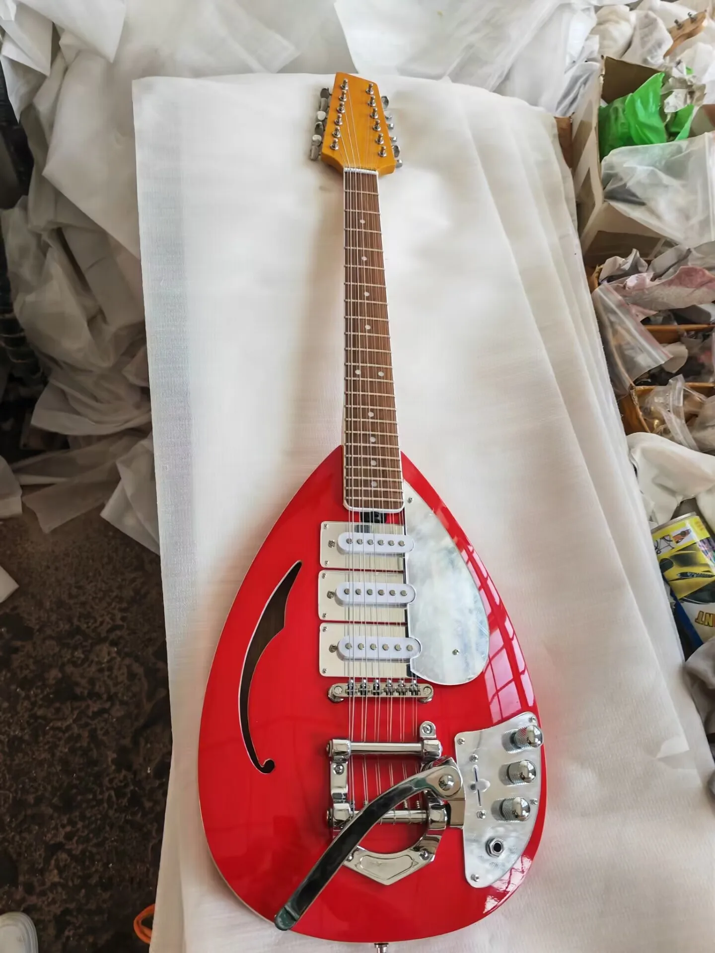 12 string Guitar Red Teardrop Mark XII Semi Hollow Body Electric Guitar with Tremolo Vibrato Bridge Import Hardware