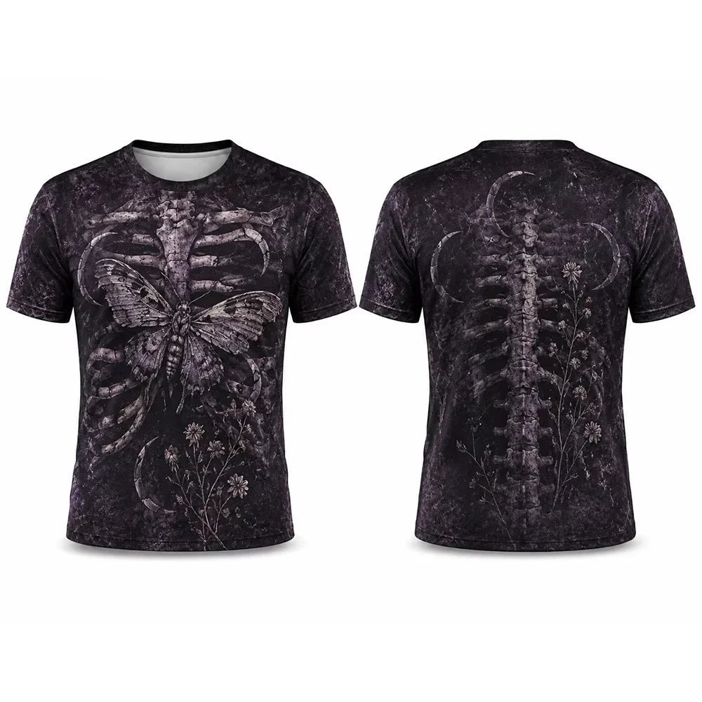 Scary Skeleton Print Men's T‑Shirt Breathable Quick-drying Crew Neck Tee Halloween Street Festival Fashion Short Sleeve Tops