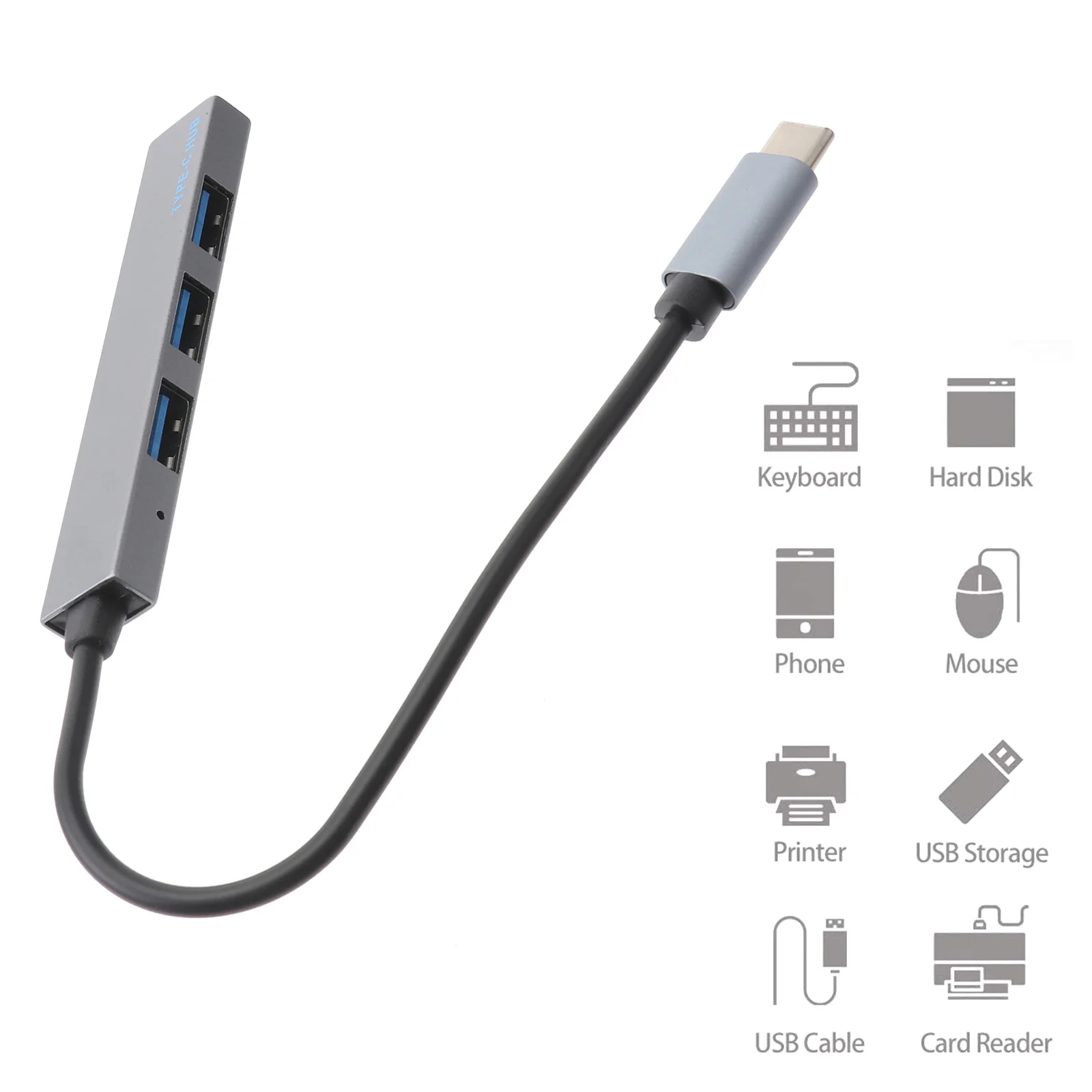 

Type-C 4-Port USB Hub Plug and Play Hot Swap Otg Supported Portable Multi-Device Connection Adapter USB Hub Computer Accessories
