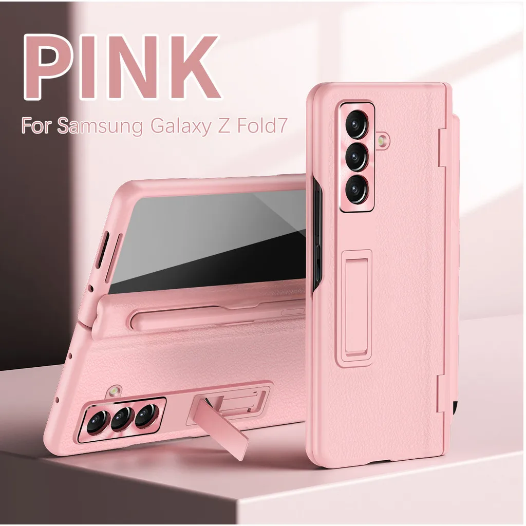 

With Touch Pen For Samsung Galaxy Z Fold 7 Fold7 Fold 7 6 5 4 3 Case Leather Hinge Magnetic Holder Full Screen Protective Cover