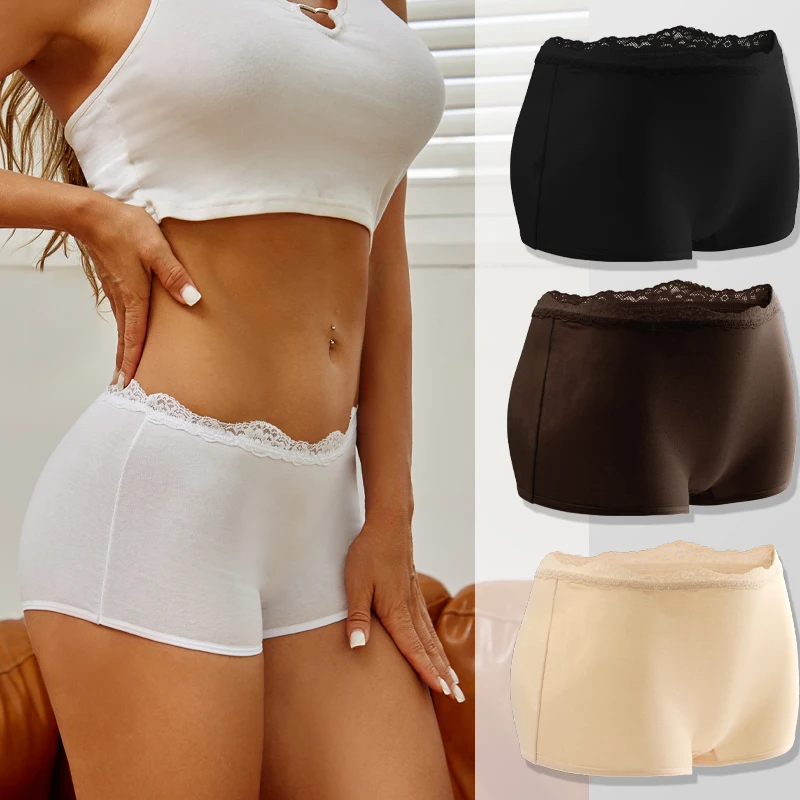 Women Seamless Cotton Panties Sexy Lace Low Rise Boxers Solid Color Boyshorts Female Breathable Underwear High Elastic Lingerie