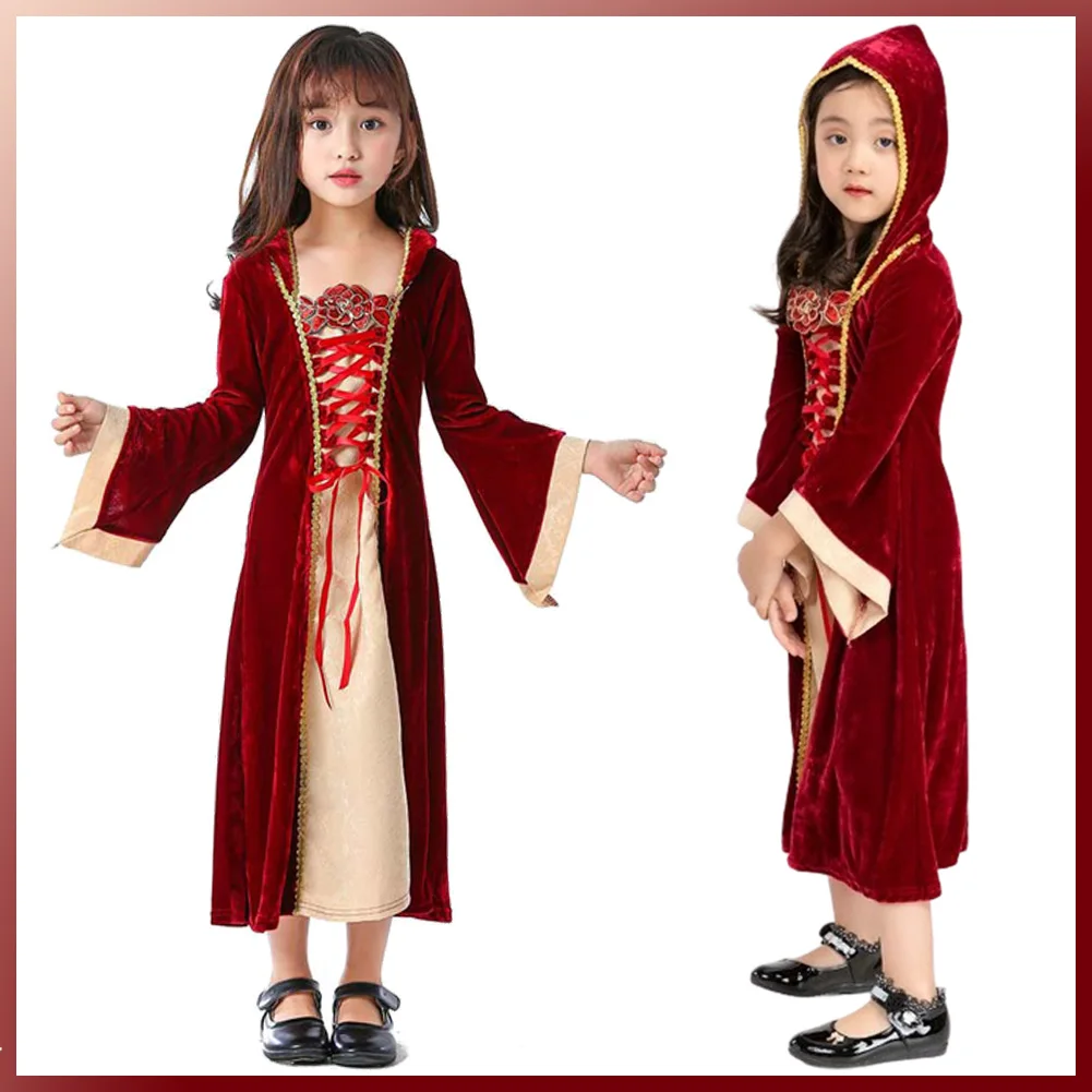 European Medieval Retro Court Cosplay Kids Girls Costume Children Noble Performance Outfits Child Rolepaly Halloween Party Suits