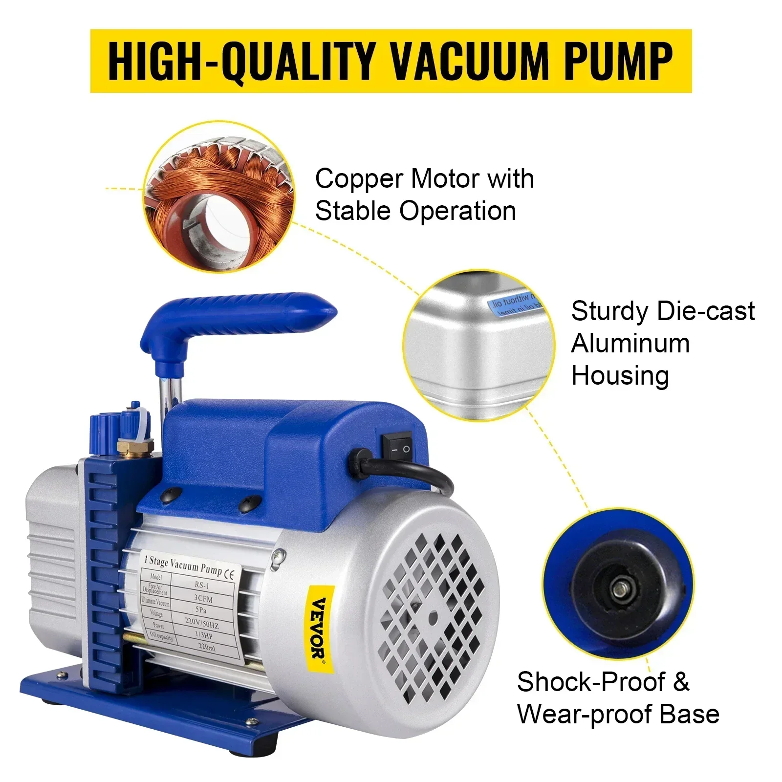 Adjustable 1.8-4.8 CFM Vacuum Pump & Gauge Kit for HVAC Refrigerant & Auto AC Evacuation
