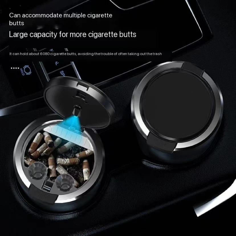 Car Ashtray LED Light Alloy Ash Tray Aluminum Cup Portable Smokeless Auto Ashtray Flame Retardant Cigarette Holder