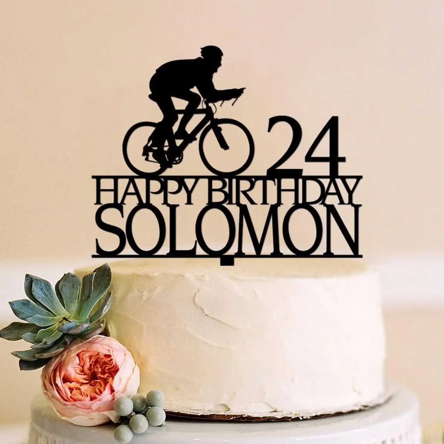 Cyclist Birthday Cake Topper,  Personalized Happy Birthday Cake Topp Acrylic Sign Cake Toppers Name and Age