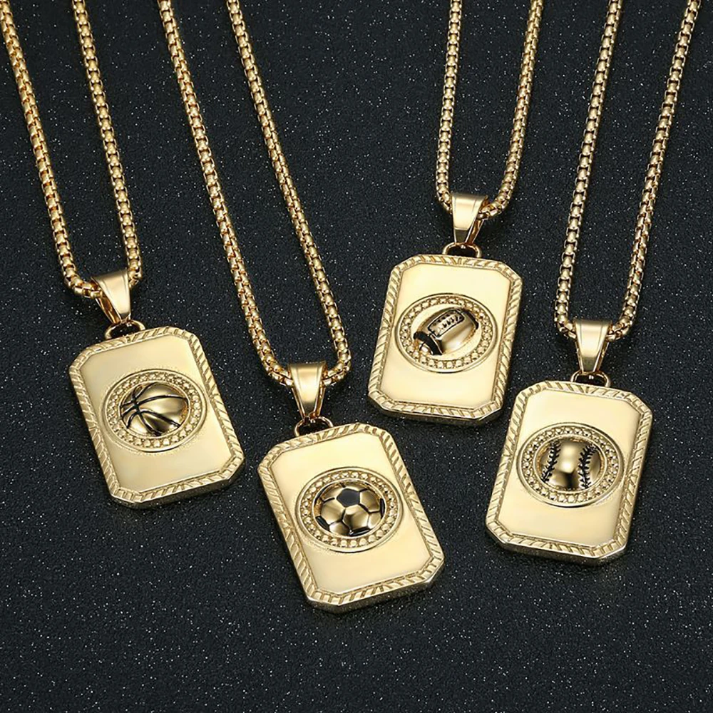 Fashion Stainless Steel Various Ball Shape Pendant Necklaces For Men Women Gold Color Geometry Fans Sports Lover Jewelry Gift