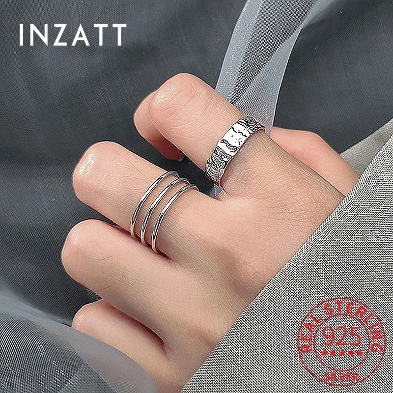 INZATT Real 925 Sterling Silver Three Layer Lines Adjustable Ring for Woman Party Fine Jewelry Cute Minimalist Accessories