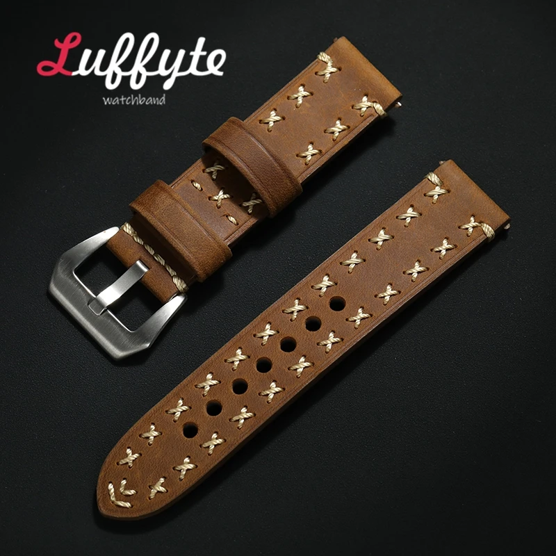 Retro Crazy Horse Style Cowhide Leather Watchband 20mm 22mm 24mm Handmade Ultra Thick Casual Men Watch Straps