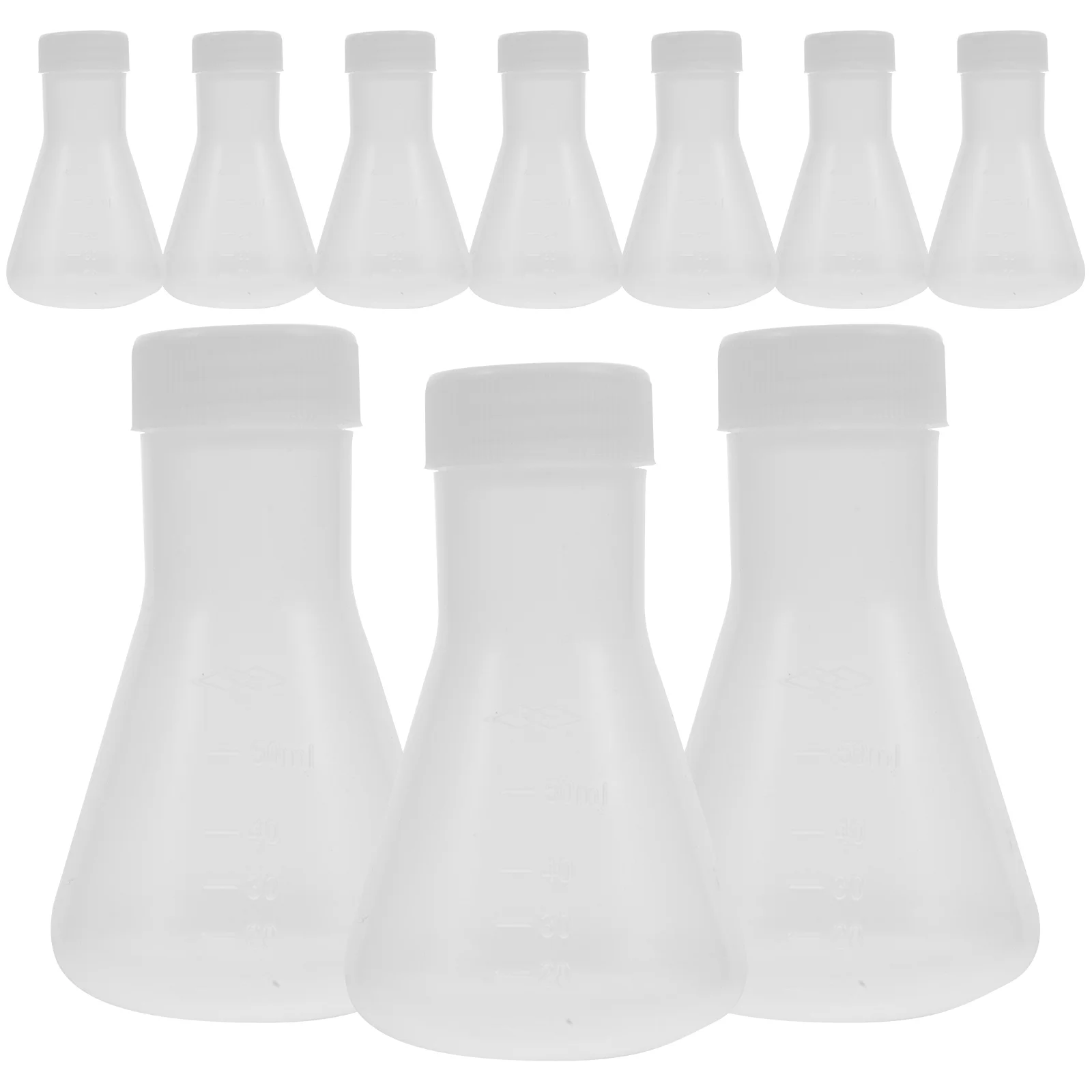 10 Pcs 50ml Plastic Erlenmeyer Flask Double Pocket Laboratory Beaker Conical PP Flask Professional Experiment Supply Stable Base