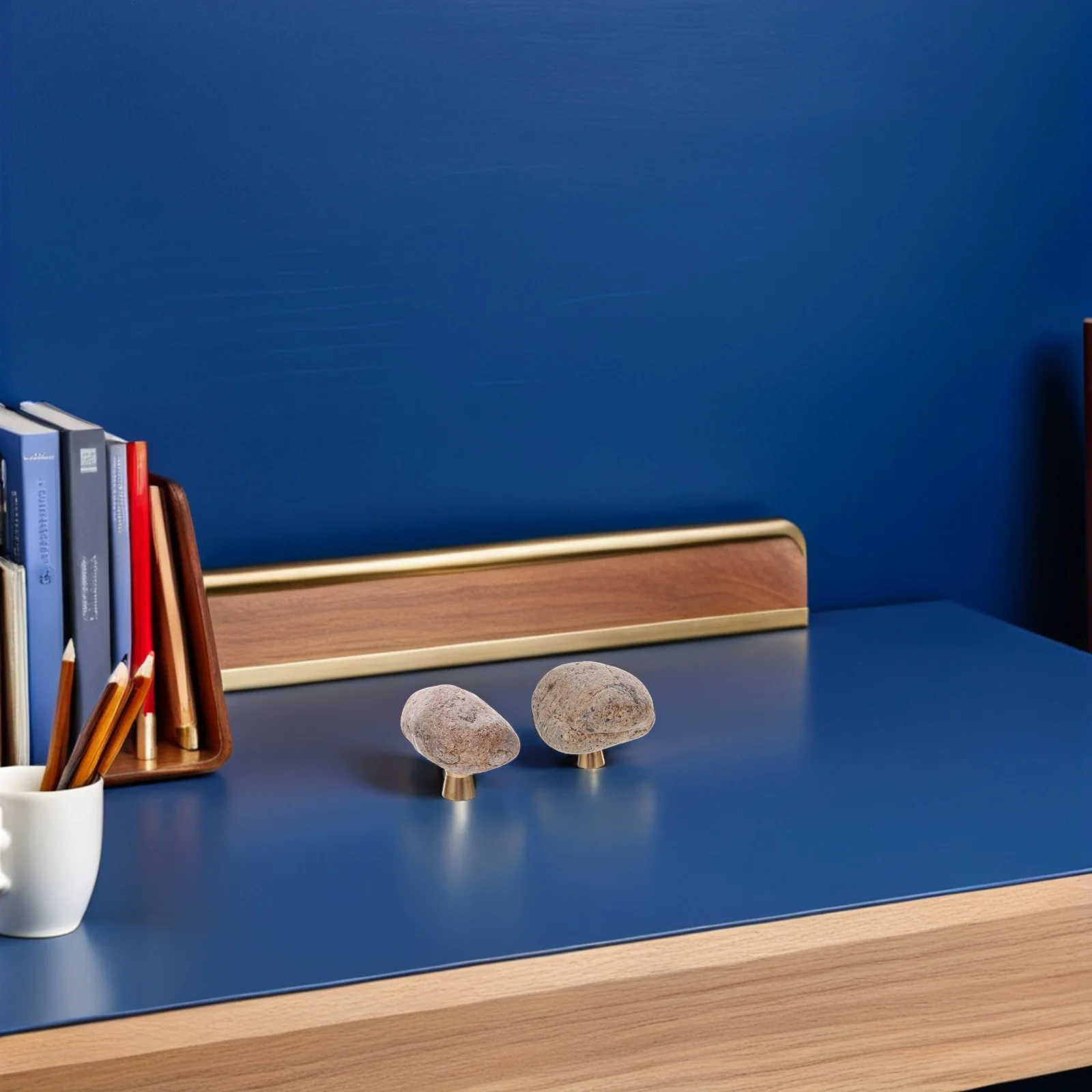 

2Pcs Goose Egg Stone Drawer Pulls Irregular Rock Cabinet Knobs Natural Stone Brass Base Single Hole Vintage Decorative Furniture