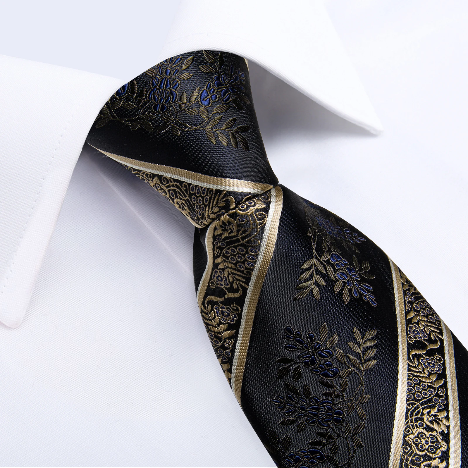 Men\'s Tie Set with Clip Luxury Retro Striped Floral 8cm Necktie Handkerchief Cufflinks Wedding Party Business Accessories Gift