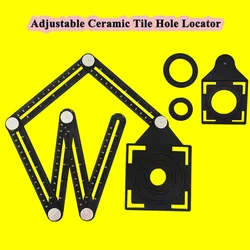 Localizzatore di fori per piastrelle in ceramica regolabile 6 Righello pieghevole ad angolo multiplo Guida per trapano Localizzatore di aperture Righello di misurazione Stampo perforato