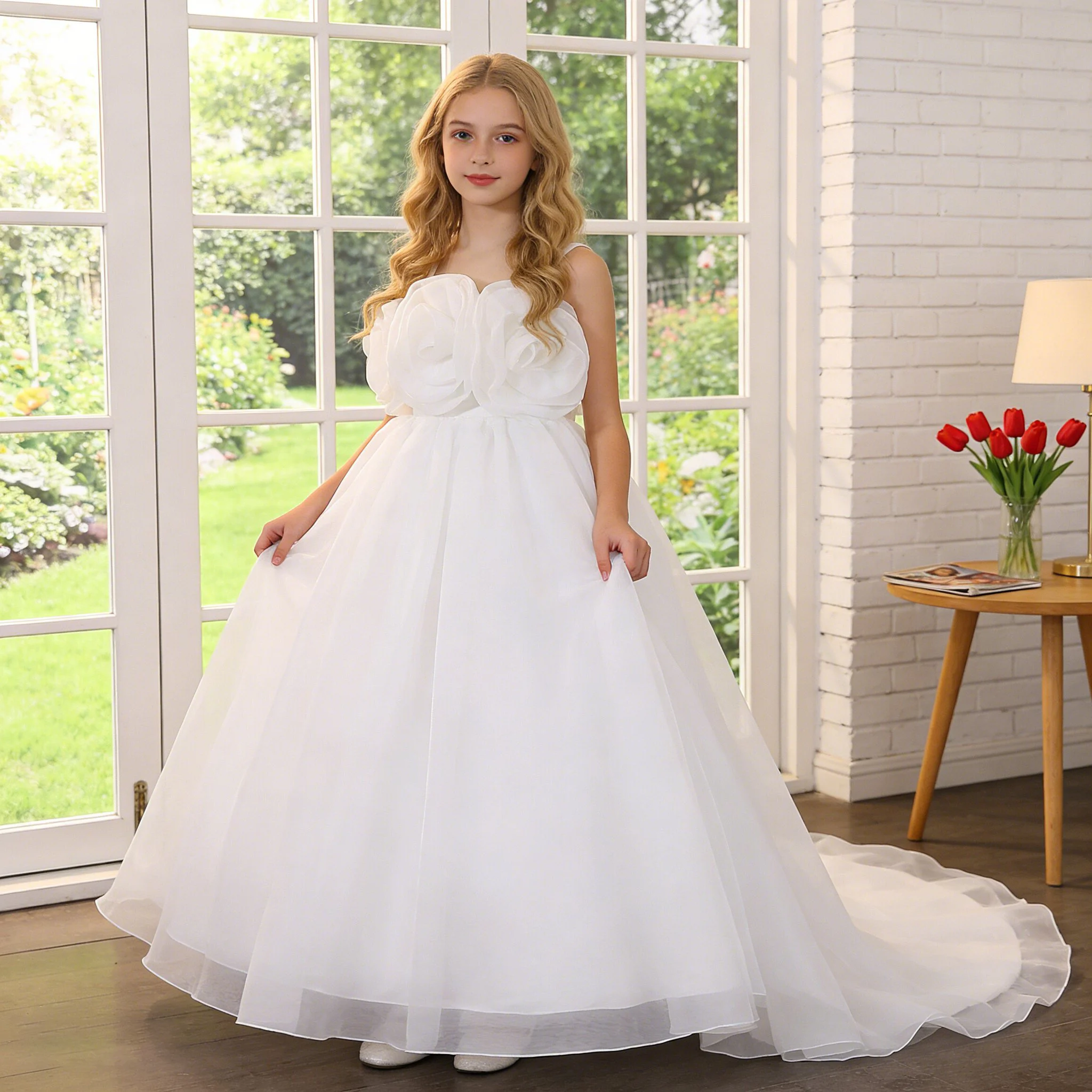 Sommer Taufe Hochzeit Party Mädchenkleider Elegante Blumen Geburtstag Prinzessin Ballkleider Mädchen Tüll Brautjungfern Abendkleid
