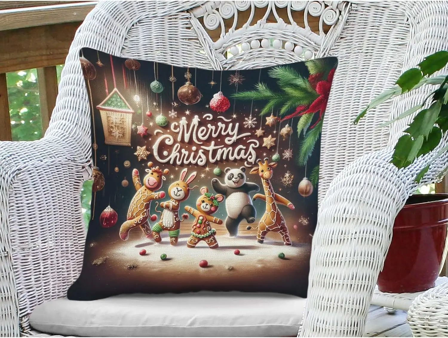 Cute Christmas Animal Pillowcase Festive Holiday Throw Pillow Cushion Cover Xmas Seasonal Decor Gift for Merry Christmas Bedding
