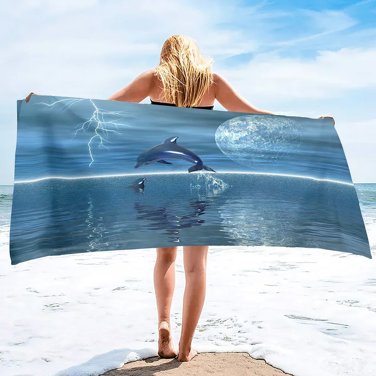 Dolphin Beach Towel,Cute Ocean Dolphin Themed Microfiber Bath Towel Gift,Funny Abstract Animal Sand Free Quick Dry Travel Towels