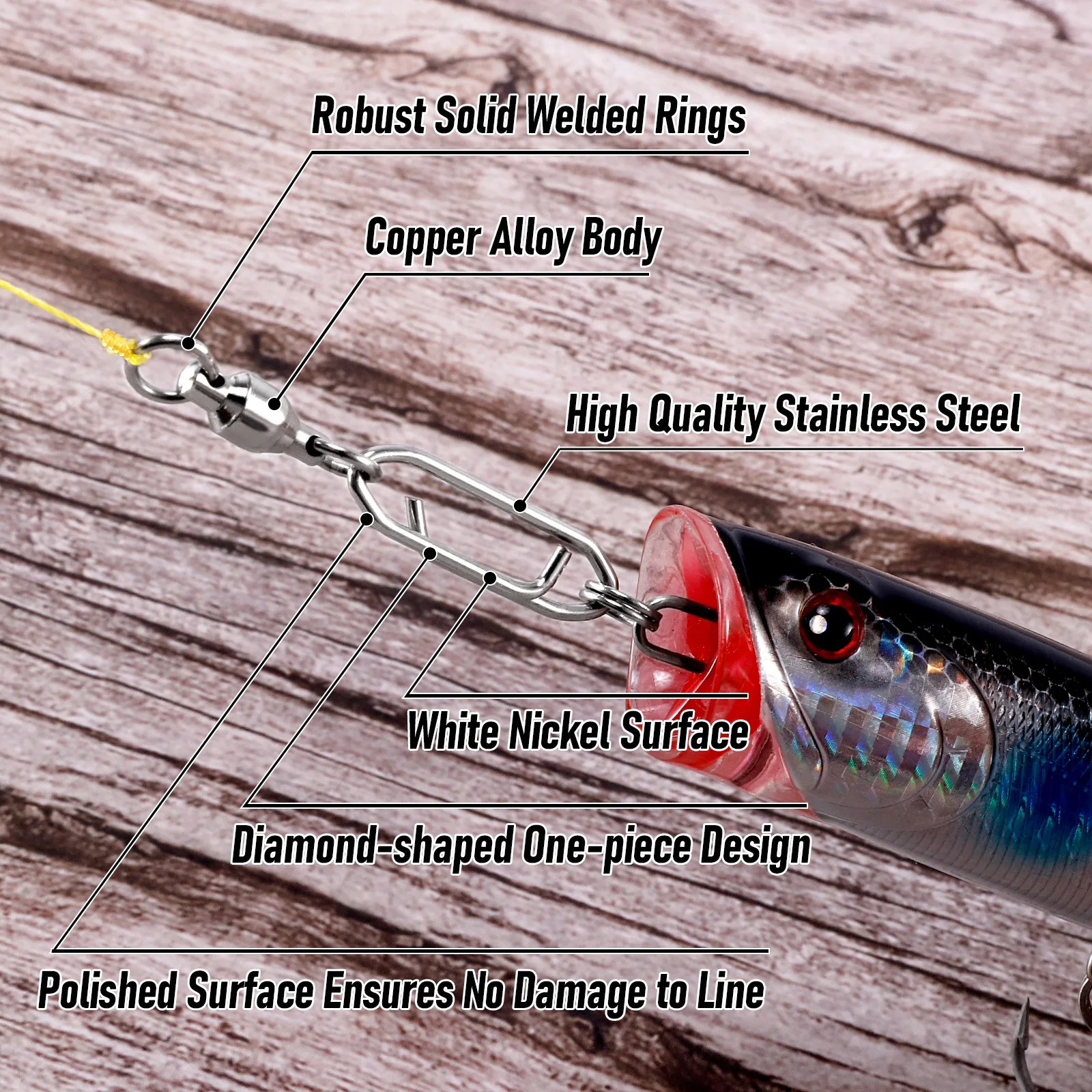 10 Stück Angelwirbel mit Power-Clip, Edelstahl-Kugellager-Wirbel, Schnellwechsel-Clip für Crankbait und Swimbait – Detail 5