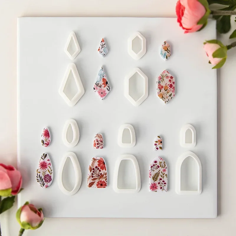 6Pcs/Set Creative Simple Style Geometric Arch Oval Shape Polymer Clay Cutters Clay Molds For DIY Earring Necklace Pendant Making