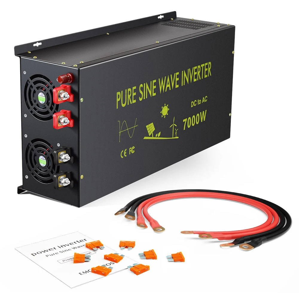 7000W Solar Power Inverter Pure Sine Wave Remote Control 12V/24V/36V/48V DC to 110V/120V/220V/230V/240V AC Drill Pump Converter