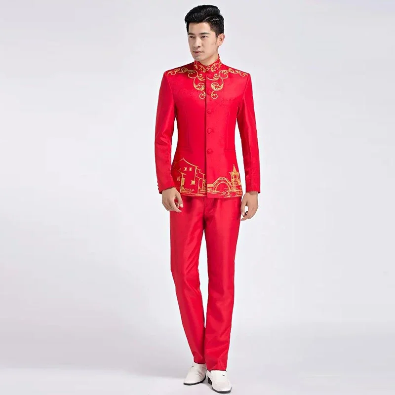 

Choral Uniform fashion young man Chinese style suits Wedding Stand Collar Tang Clothing Male Zhong shan suits Jacket + trousers