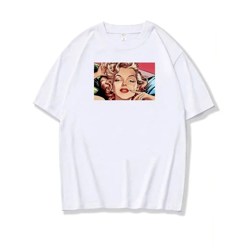 New Fashion Marilyn Monroe T-Shirt Arrival Cotton O-Neck Summer Short Sleeve Casual Women\'s T-Shirt Black Signature Harajuku