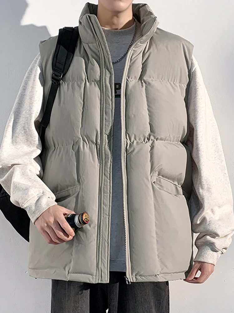 

Teenage Men's Thiened Warmth Cotton Vest Winter Faion Outerwear Loose Svel Jaet Youth Sle Zipper Decoration