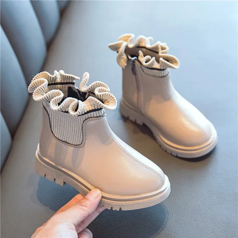 Children\'s Boots for Girls Fashion Children Ankle Snow Boots Rubber Sole Autumn Warm Winter Side Zipper Kids Cotton Shoes