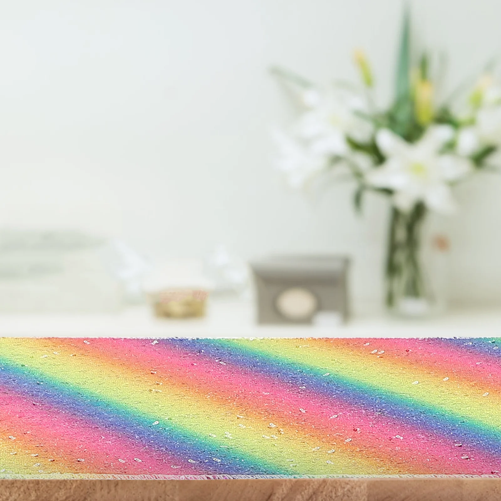 

Sequin Rainbow Table Runner Polyester Long for Wedding Party Dinner Banquet Festival Home Decoration Table Runner