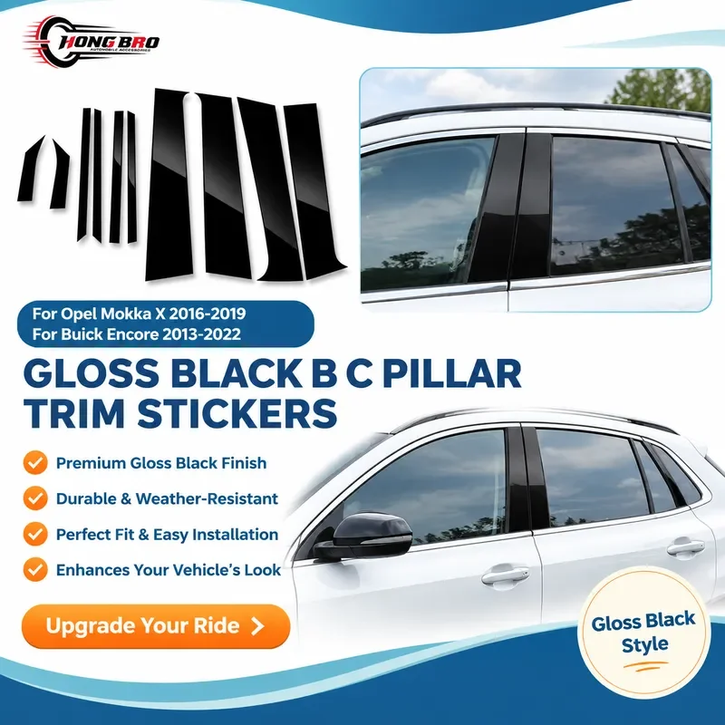 For Opel Mokka X 2016-2019 For Buick Encore 2013-2022 6PCS Gloss Black B C Pillar Trim Stickers Window Door Column Cover