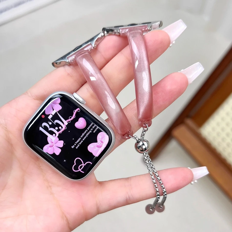 Cat's Eye Bangle Strap For Apple Watch Band S11/10/9/8/7/SE/6/5/4/Ultra 3 IWatch 49/46/45/44/42/41/40/38mm Laser Shiny Bracelet