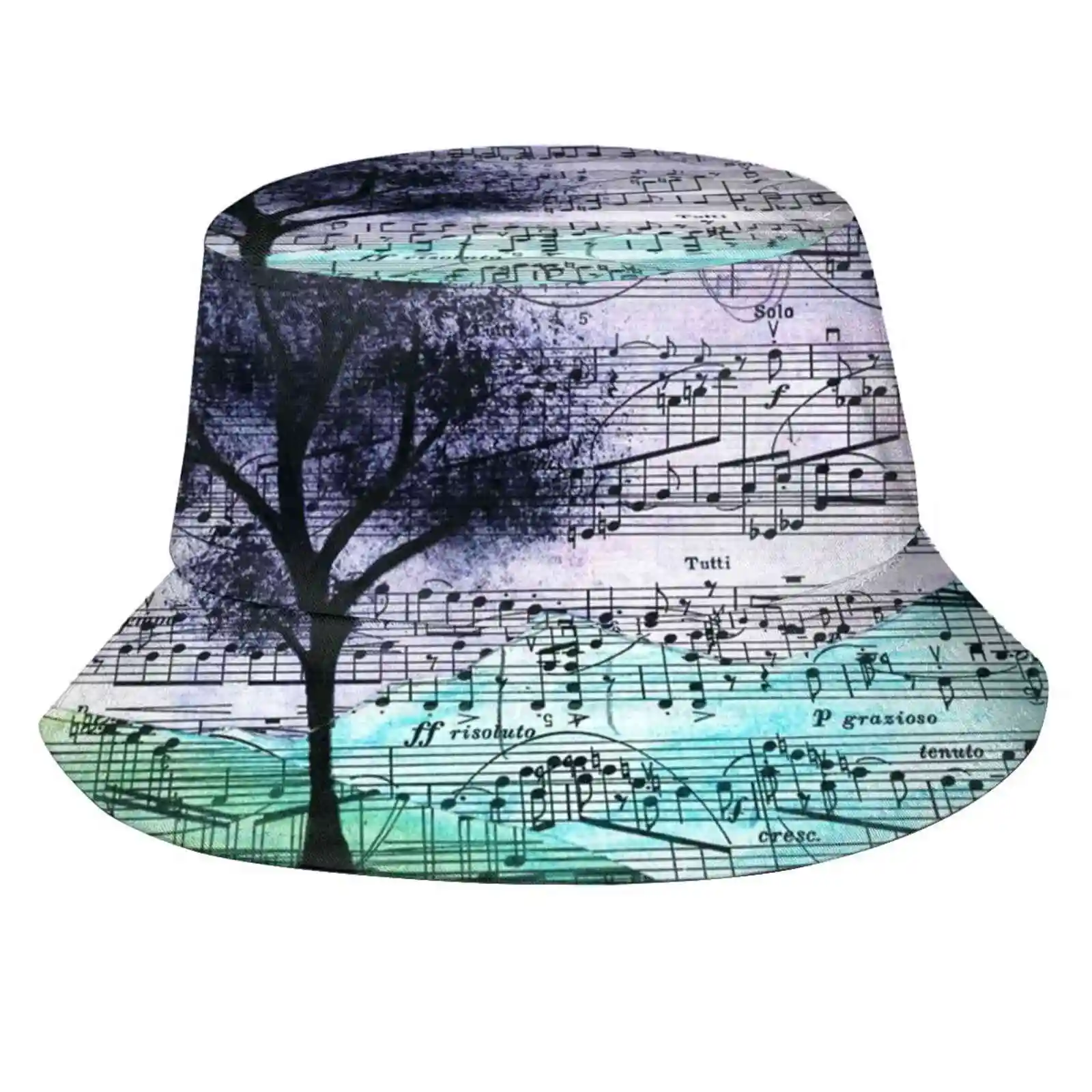 Music Landscape Unisex Summer Outdoor Sunscreen Hat Cap Green Blue Purple Sheet Music Staff Landscape Black Pretty Artsy Pastel