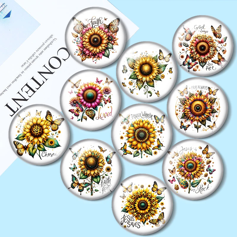 

Watercolor Religious Sunflower For jewelry 12mm/16mm/18mm/25mm Round photo glass cabochon demo flat back Making findings