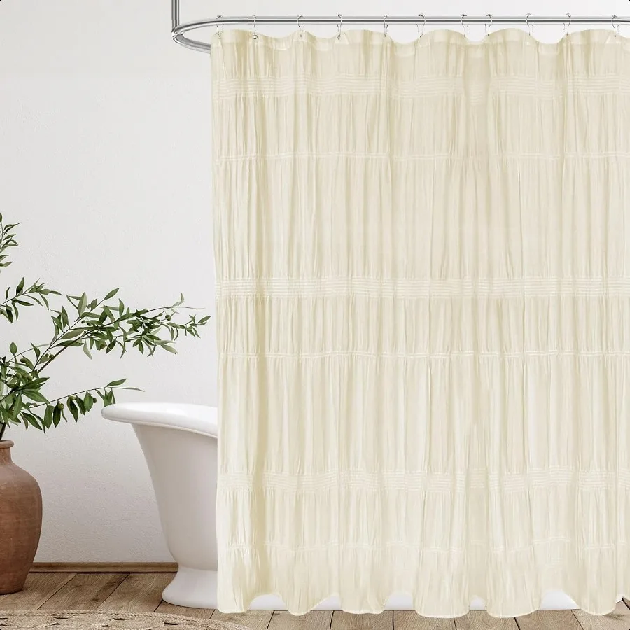 

Beige Shower Curtain Rustic Farmhouse Shower Curtain Cotton Blend Neutral Shower CurtainsBeige Cream 72 x 72