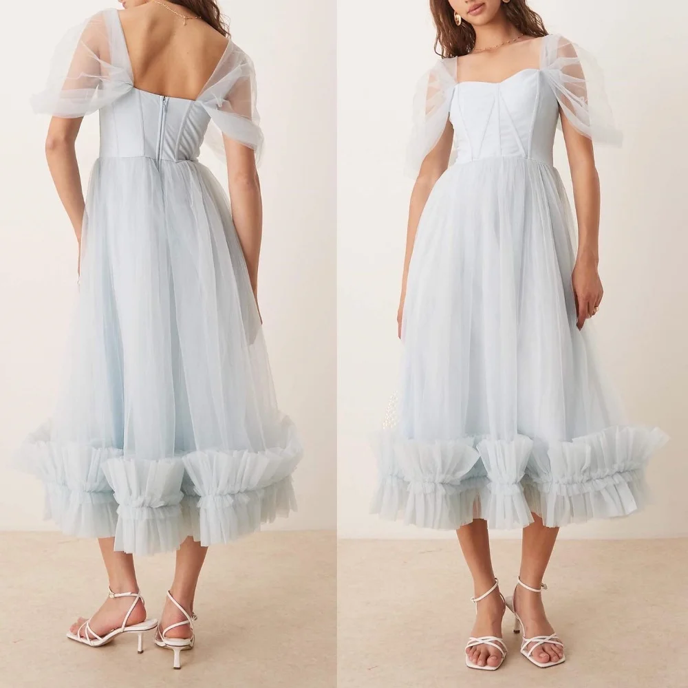 

Customized Exquisite Classic Tulle Pleat Ruched Draped A-line Off-the-shoulder Midi Dresses Bespoke Occasion Dresses Fashion