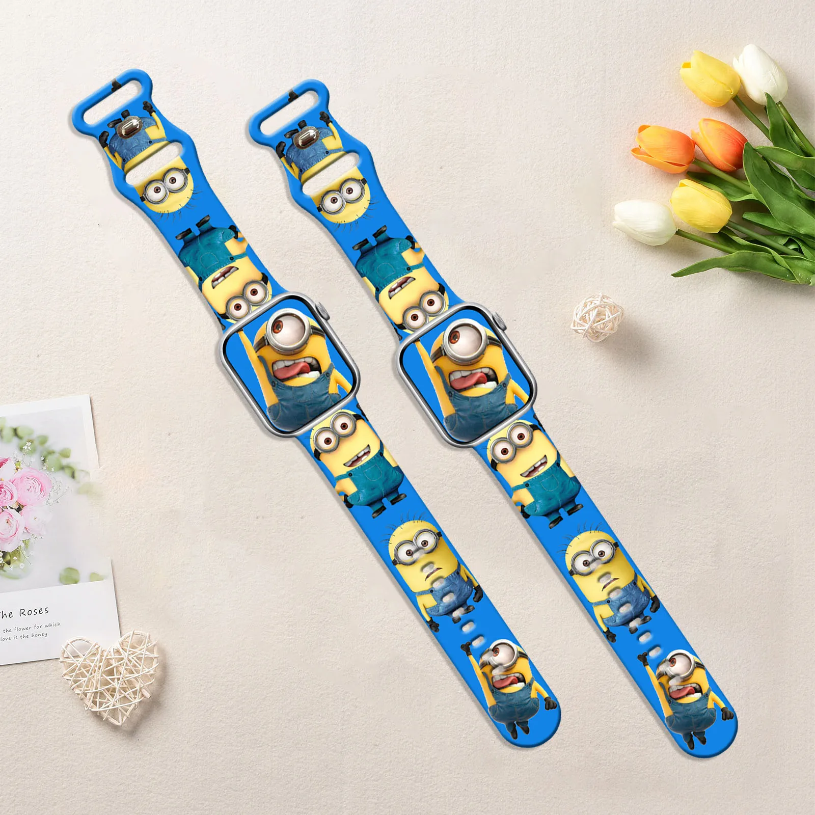MINISO Happy Minions حزام مطبوع لساعة أبل 11 10 9 سوار سيليكون قابل للاستبدال لساعة iWatch 46/44/42/41 مللي متر
