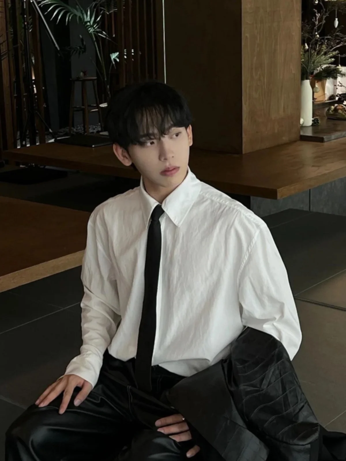 Naples White Men's Shirt Long Sleeve Suit Inner Wear British Style DK Uniform Jacket Loose Fit Teenager Polyester Fiber