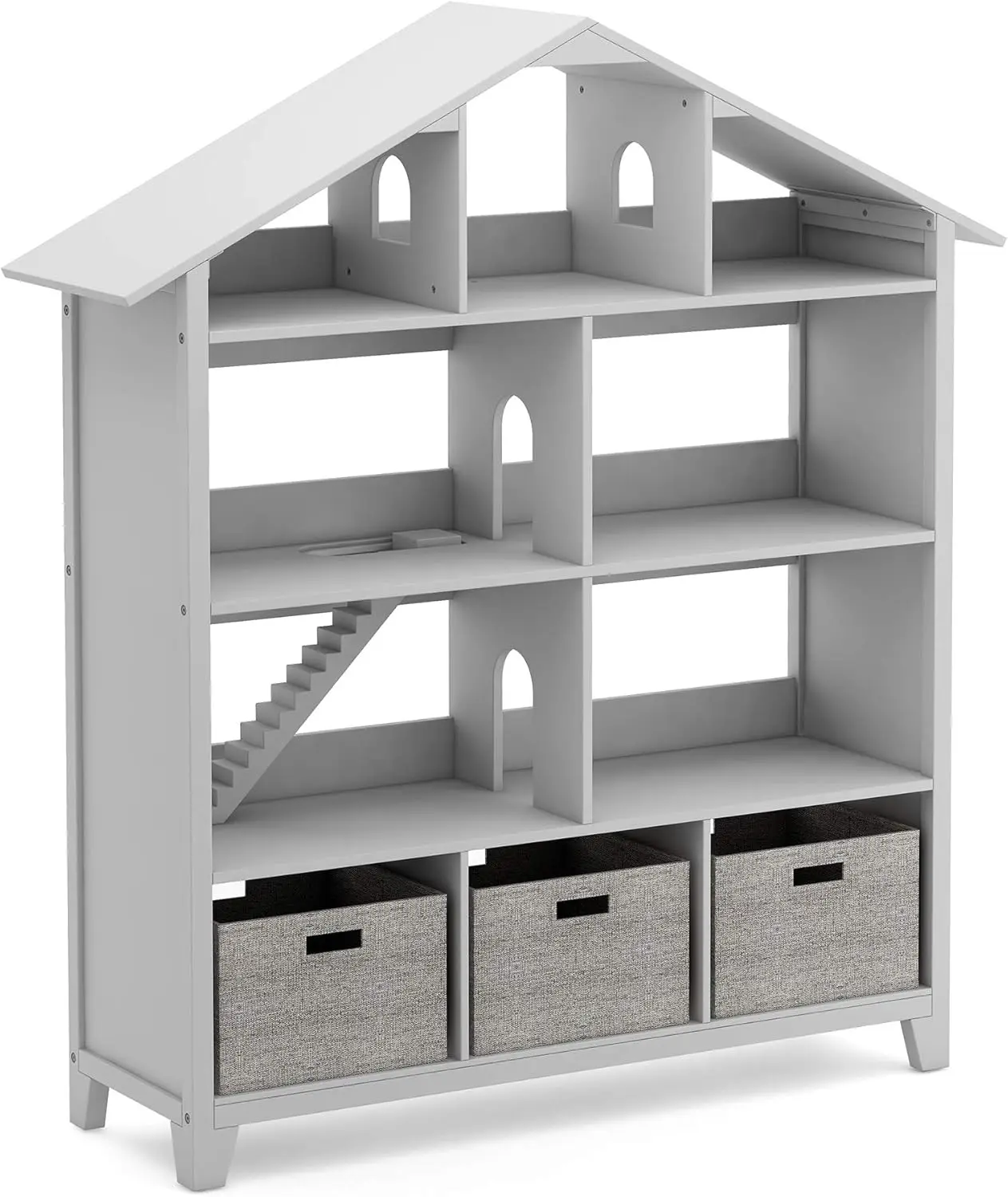 Martha Stewart Kids' Deluxe Dollhouse Bookcase - Gray: Large Wooden Storage Organizer for Books, Dolls, Toys | Bookshelf