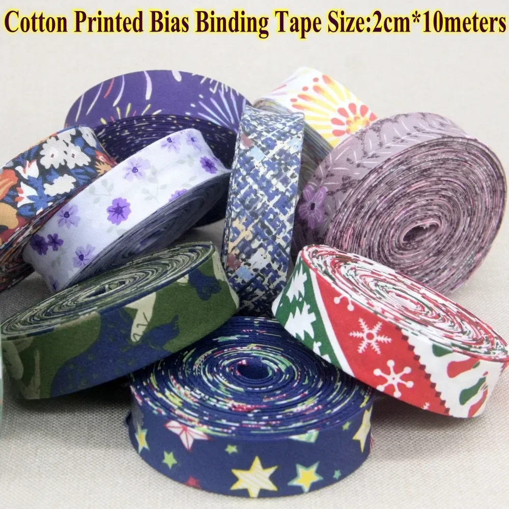 DIY Apparel Sewing Cotton Fabric Cutting Tape Bias Tape Size 2cm *10meters Printed Design Flowers Leaves Hearts