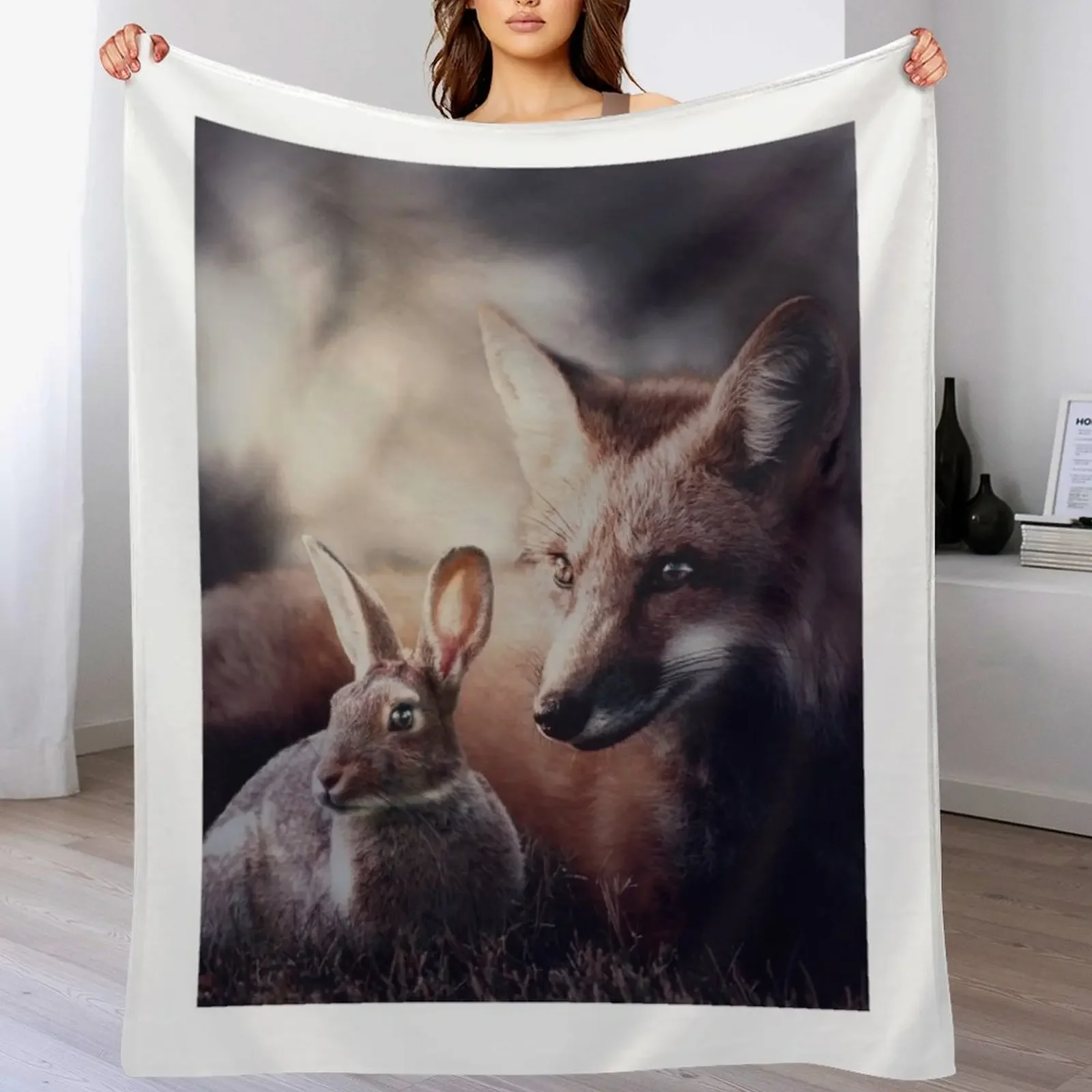 

Fox and rabbit Throw Blanket Softest Thermal Weighted Retros Blankets
