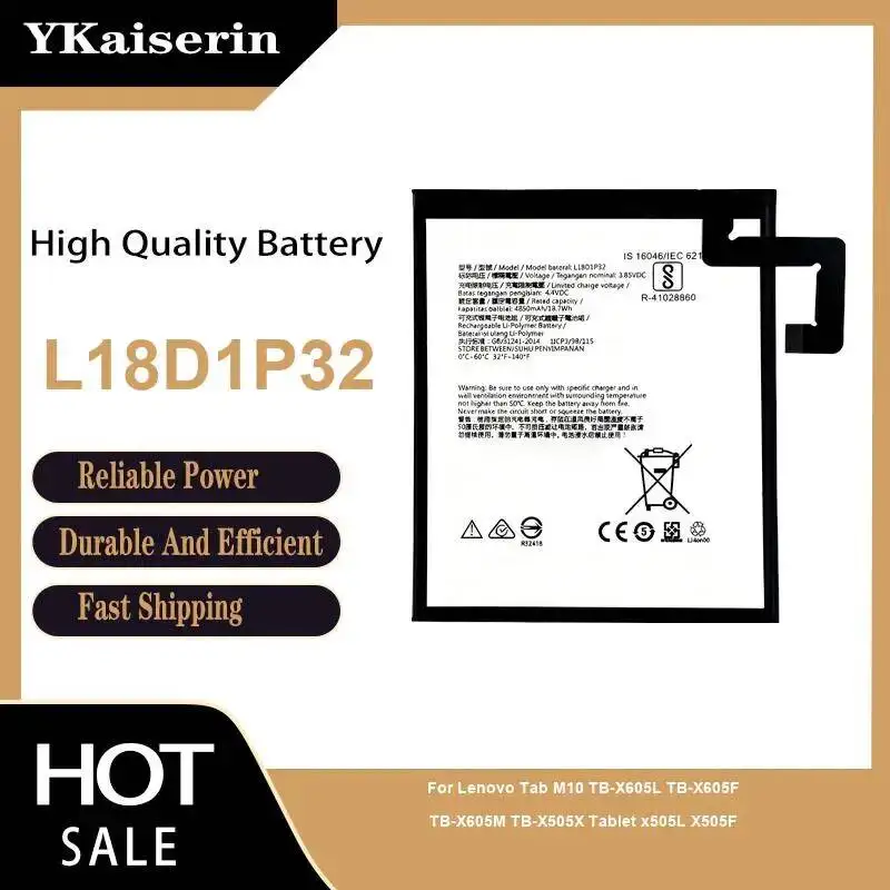 

Portable For Lenovo Tab M10 TB-X605L TB-X605F TB-X605M TB-X505X Tablet X505l X505F Battery 4850Mah L18D1P32