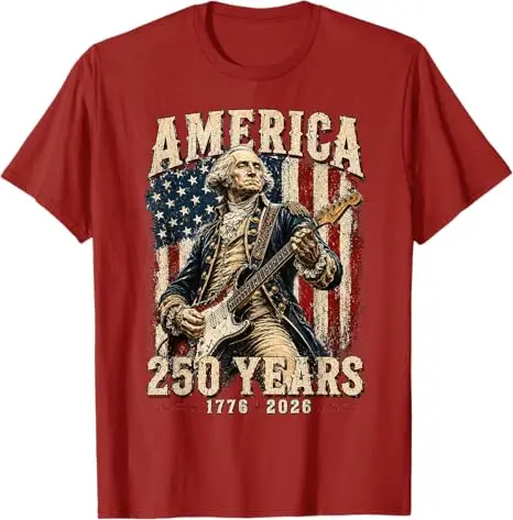 Abraham Lincoln 250. Jahrestag USA 250 Jahre 4. Juli T-Shirt George Washington Gitarre spielend US-Flagge Patriotisches Grafik-T-Shirt – Detail 10