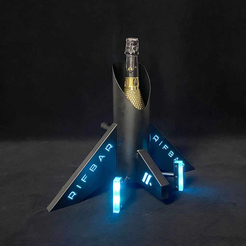 

Customized LOGO colorful light airplane wine rack bar LED iron art acrylic champagne liquor rack KTV barware