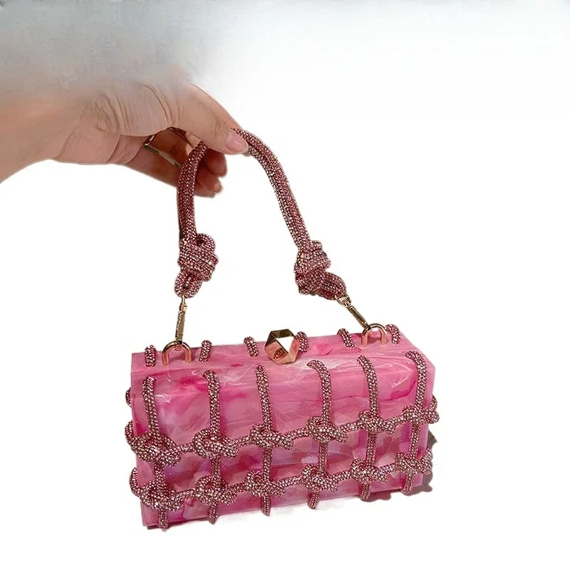 

Marble Woven Water Diamond Small Square Bag Banquet Amber Clip derarm Clutch Bag