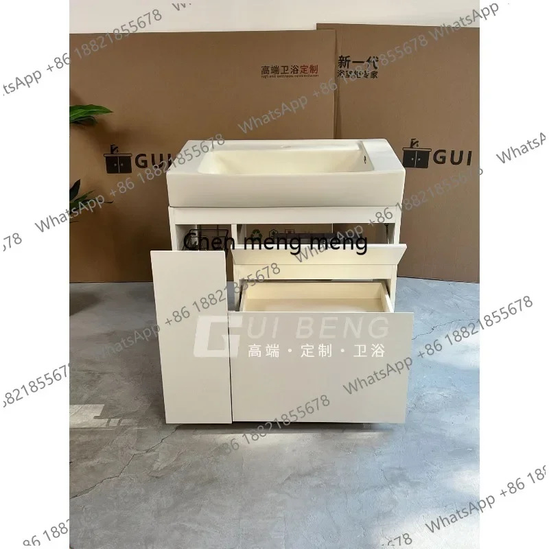 D80 Bathroom skin feeling ceramic integrated basin big belly basin Japanese storage bathroom cabinet toilet wash basin cabinet