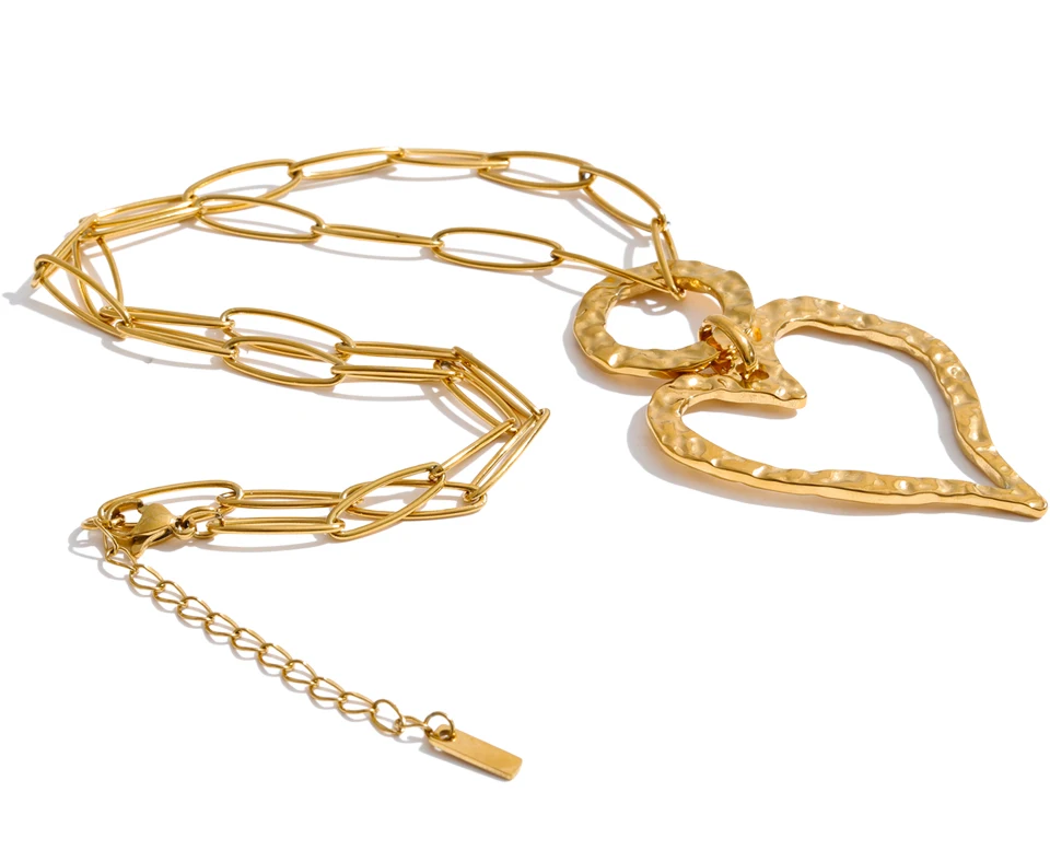 Yhpup Edelstahl Halskette mit Hohlherz-Anhänger 2026 Goldfarben PVD-beschichtet Stilvoller Schmuck Strukturierter Modeschmuck Geschenk – Detail 2