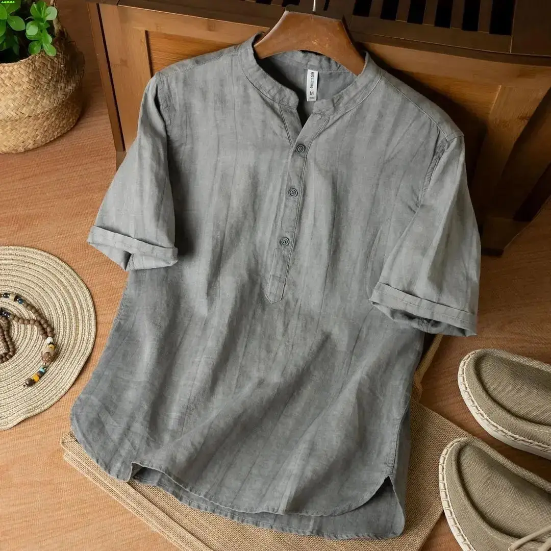 

Свободная футболка из конопли, мужская летняя новинка, окрашенная в стиле ретро, тонкая накладная футболка f Sve Stand Fit, повседневная одежда ort Sve